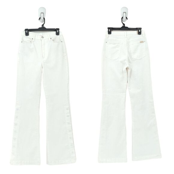 7 for All Mankind Women 28 Snap Jeans White High Rise Stretch Flare NEW FLAW - Picture 1 of 10